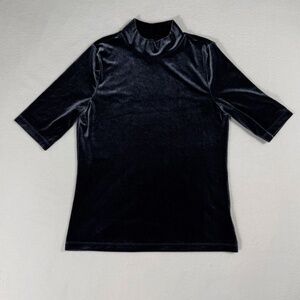 Banana Republic Women's Small Blue Velvet Mock Neck Blouse 3/4 Sleeve Stretch